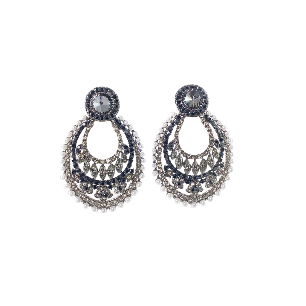 grey black stone earrings, victorian finish