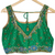 Back V-neck Blouse: Golden Sequins & Pipe work with Blue Velvet & Thread Work Material: Silk Size: Bust 40 (3" extra material) Colour: Green & Blue