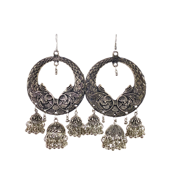 antique finish silver long earrings with jumkas