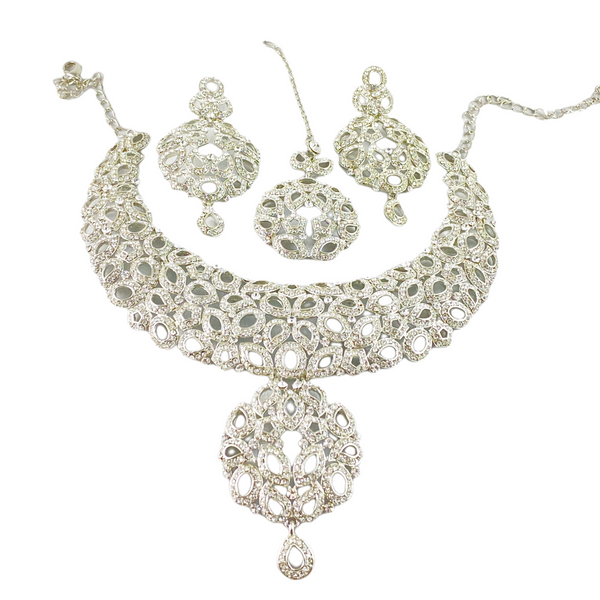 silver stone necklace set