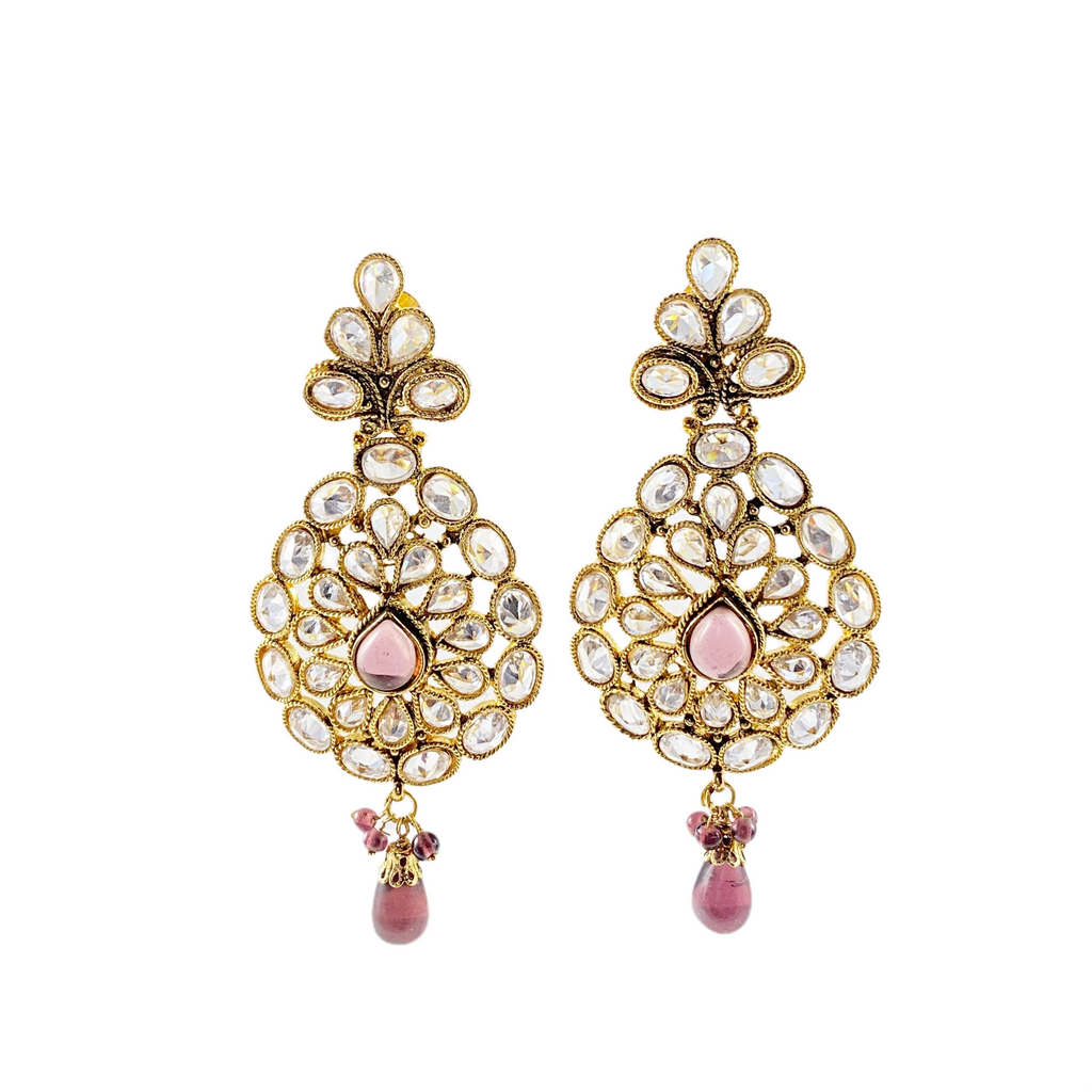 Gold and purple earrings, imitation amaranth stone