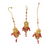 Goldplated polki bridal earrings & tikka with garnet stones & red beads